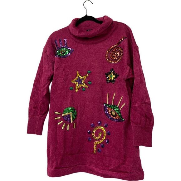 Vintage Escada Sweater Womens 38 M Pink Embellished Eye Star Applique Beaded